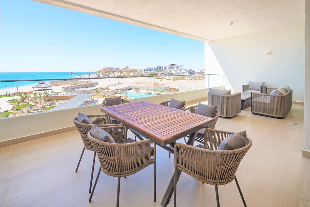 Luxury vacation rental balcony with premium furniture